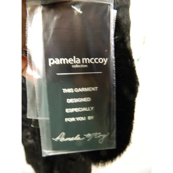 Pamela McCoy Collection Black Faux Fur Long Coat Size L 52" Long With Tags New - Picture 3 of 16